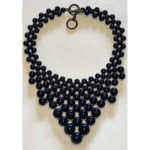 Egyptian Style Round Blue Lucite Beaded Bib Fashion Costume Necklace For Her